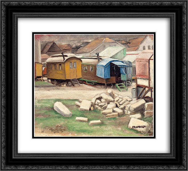Les roulottes 22x20 Black Ornate Wood Framed Art Print Poster with Double Matting by Barraud, Francois