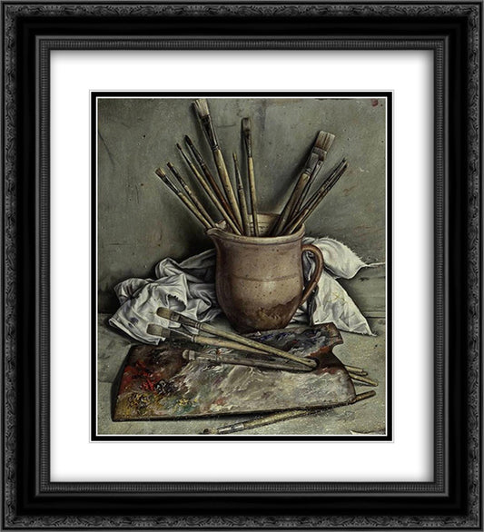 Palette et pinceaux 20x22 Black Ornate Wood Framed Art Print Poster with Double Matting by Barraud, Francois