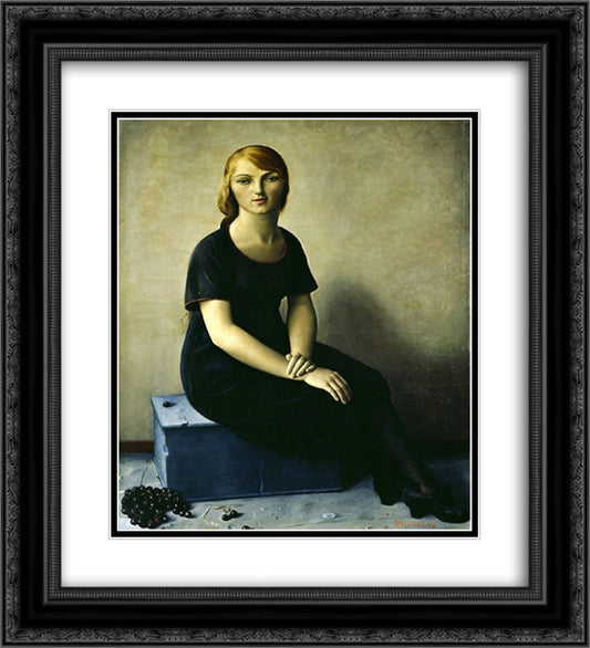 Yvonne in a Velvet Dress 20x22 Black Ornate Wood Framed Art Print Poster with Double Matting by Barraud, Francois