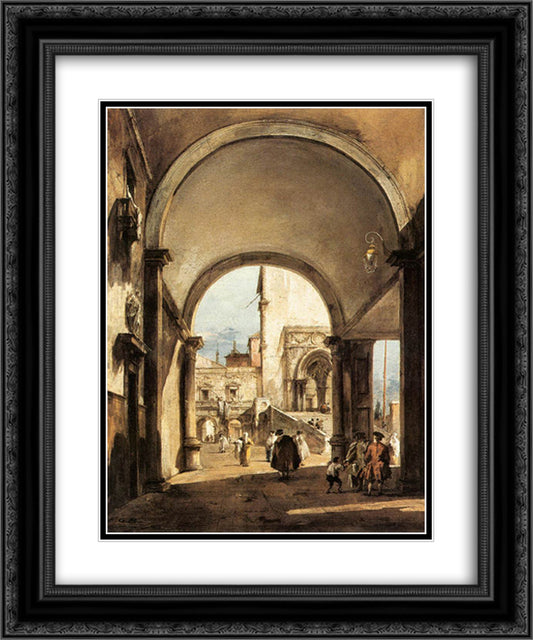 An Architectural Caprice 20x24 Black Ornate Wood Framed Art Print Poster with Double Matting by Guardi, Francesco