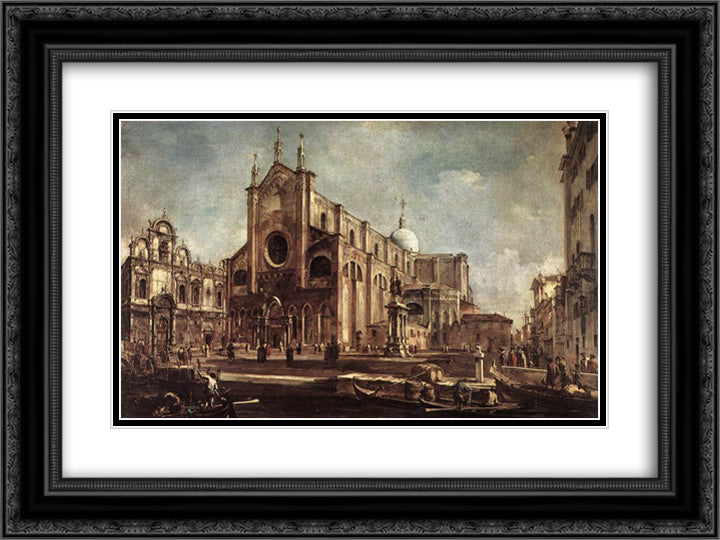 Campo Santi Giovanni e Paolo 24x18 Black Ornate Wood Framed Art Print Poster with Double Matting by Guardi, Francesco