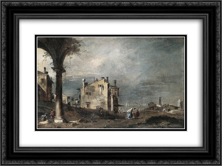 Capriccio with Venetian Motifs 24x18 Black Ornate Wood Framed Art Print Poster with Double Matting by Guardi, Francesco