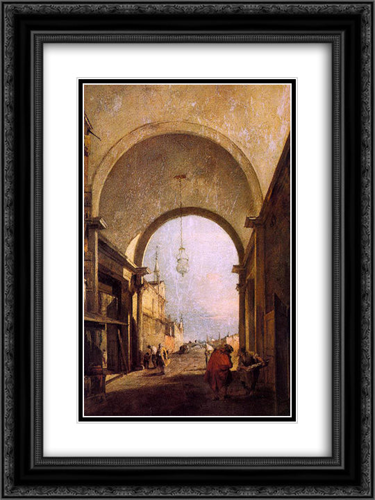 City View 18x24 Black Ornate Wood Framed Art Print Poster with Double Matting by Guardi, Francesco