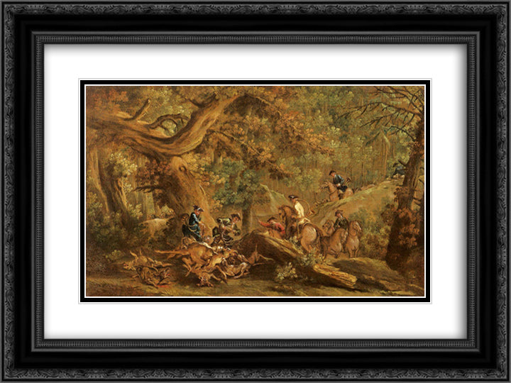 Deer hunting 24x18 Black Ornate Wood Framed Art Print Poster with Double Matting by Guardi, Francesco