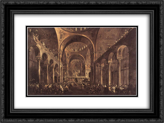 Doge Alvise IV Mocenigo Appears to the People in St. Mark's Basilica 24x18 Black Ornate Wood Framed Art Print Poster with Double Matting by Guardi, Francesco