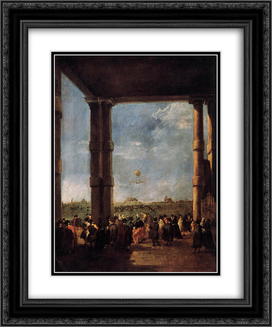 Hot Air Balloon Rising 20x24 Black Ornate Wood Framed Art Print Poster with Double Matting by Guardi, Francesco