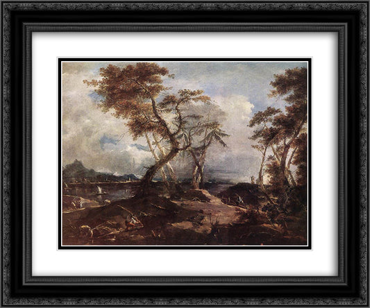 Landscape 24x20 Black Ornate Wood Framed Art Print Poster with Double Matting by Guardi, Francesco