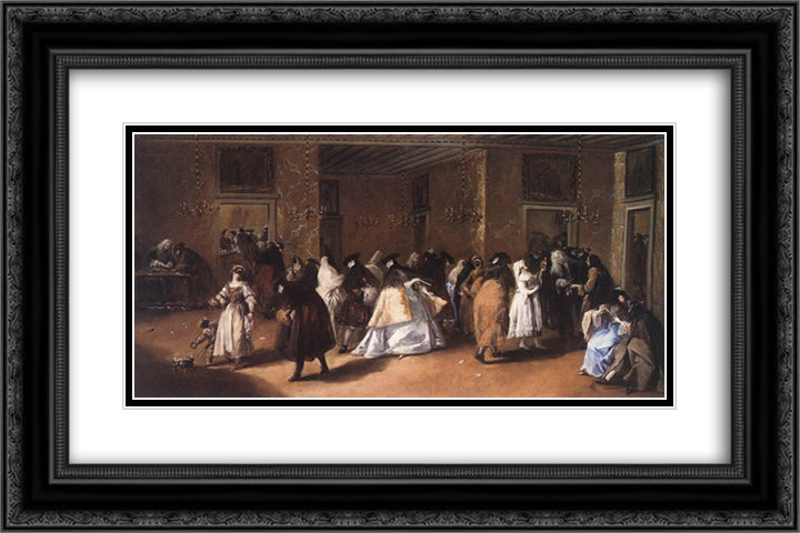 Masked Meeting 24x16 Black Ornate Wood Framed Art Print Poster with Double Matting by Guardi, Francesco