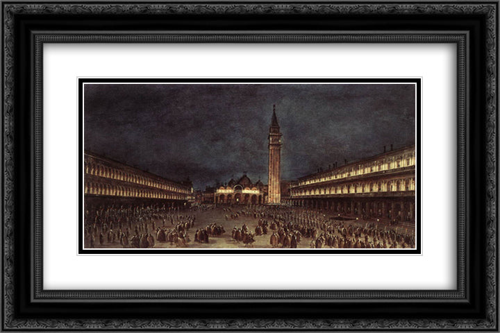 Nighttime Procession in Piazza San Marco 24x16 Black Ornate Wood Framed Art Print Poster with Double Matting by Guardi, Francesco