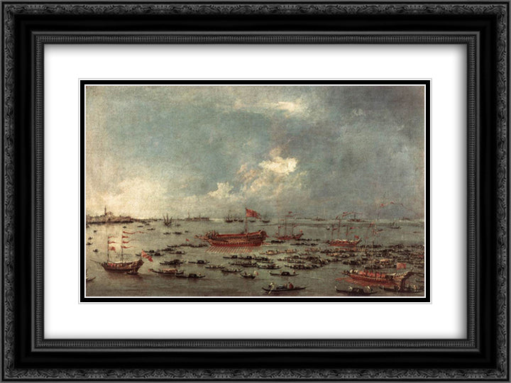 Outward Voyage of the Bucintoro to San Nicol del Lido 24x18 Black Ornate Wood Framed Art Print Poster with Double Matting by Guardi, Francesco