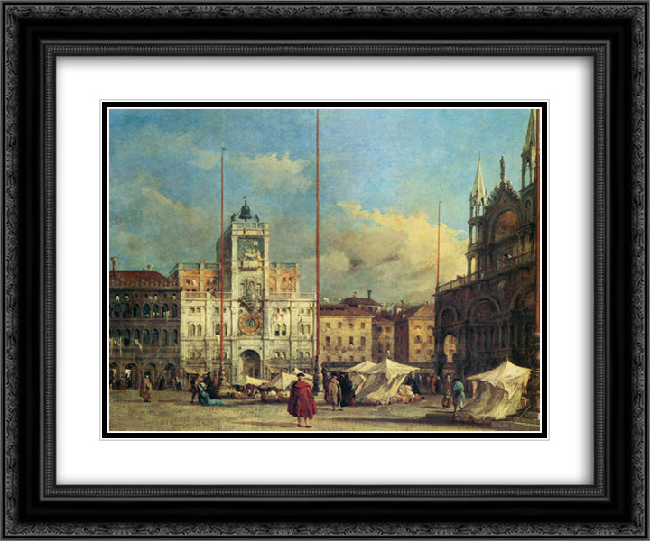 Piazza San Marco, Venice 24x20 Black Ornate Wood Framed Art Print Poster with Double Matting by Guardi, Francesco