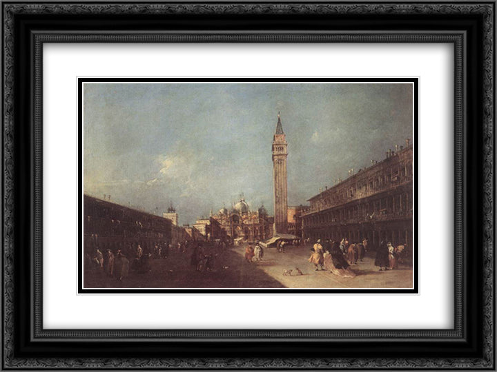 Piazza San Marco 24x18 Black Ornate Wood Framed Art Print Poster with Double Matting by Guardi, Francesco