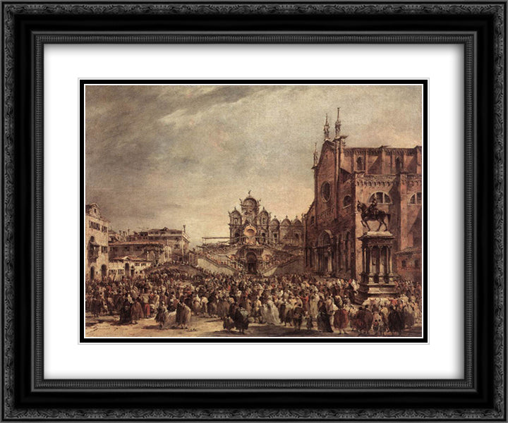 Pope Pius VI Blessing the People on Campo Santi Giovanni e Paolo 24x20 Black Ornate Wood Framed Art Print Poster with Double Matting by Guardi, Francesco