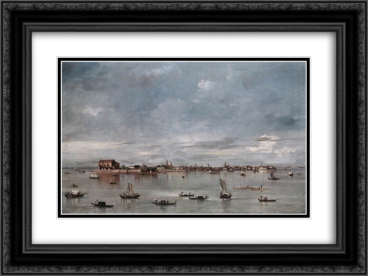 San Cristoforo, San Michele and Murano, Seen from the Fondamenta Nuove 24x18 Black Ornate Wood Framed Art Print Poster with Double Matting by Guardi, Francesco