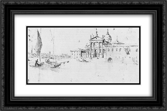 San Giorgio Maggiore 24x16 Black Ornate Wood Framed Art Print Poster with Double Matting by Guardi, Francesco