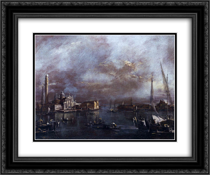 The Basin of Saint Mark's Square, with San Giorgio and the Giudecca, c.1774 (oil on canvas) 24x20 Black Ornate Wood Framed Art Print Poster with Double Matting by Guardi, Francesco