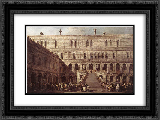 The Coronation of the Doge 24x18 Black Ornate Wood Framed Art Print Poster with Double Matting by Guardi, Francesco