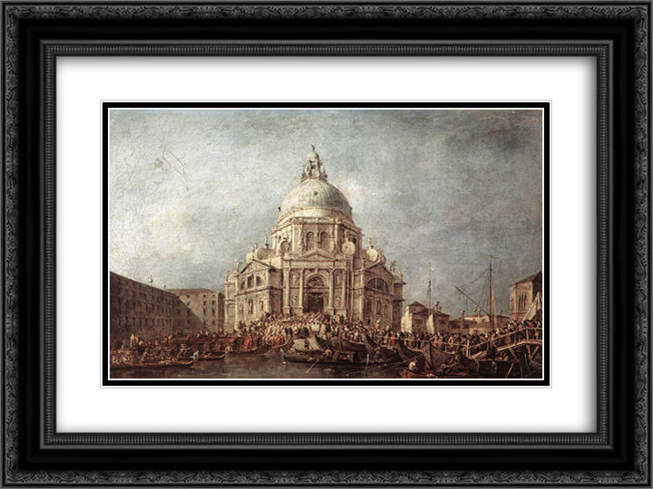 The Doge at the Basilica of La Salute 24x18 Black Ornate Wood Framed Art Print Poster with Double Matting by Guardi, Francesco