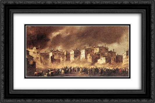 The Fire at San Marcuola 24x16 Black Ornate Wood Framed Art Print Poster with Double Matting by Guardi, Francesco