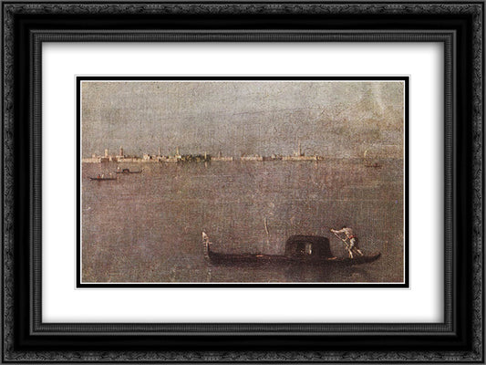 The Gondola on the Lagoon 24x18 Black Ornate Wood Framed Art Print Poster with Double Matting by Guardi, Francesco