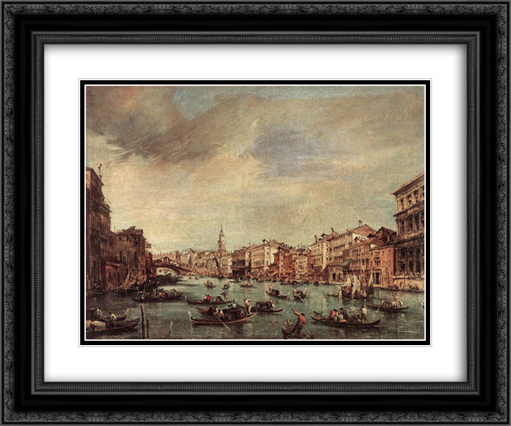 The Grand Canal, Looking toward the Rialto Bridge 24x20 Black Ornate Wood Framed Art Print Poster with Double Matting by Guardi, Francesco