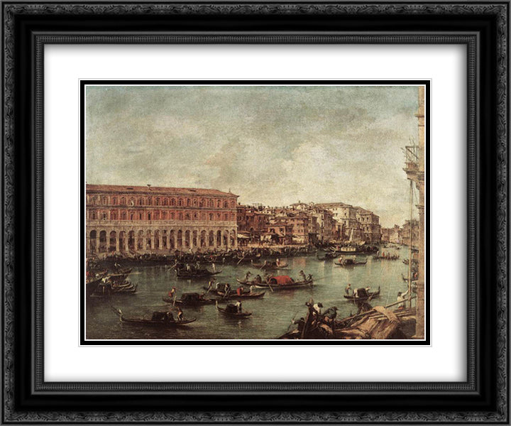 The Grand Canal at the Fish Market (Pescheria) 24x20 Black Ornate Wood Framed Art Print Poster with Double Matting by Guardi, Francesco