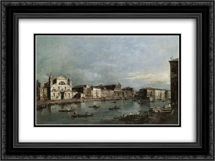 The Grand Canal with Santa Lucia and the Scalzi 24x18 Black Ornate Wood Framed Art Print Poster with Double Matting by Guardi, Francesco