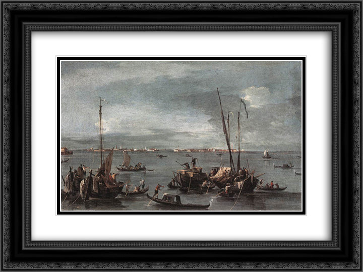 The Lagoon Looking toward Murano from the Fondamenta Nuove 24x18 Black Ornate Wood Framed Art Print Poster with Double Matting by Guardi, Francesco