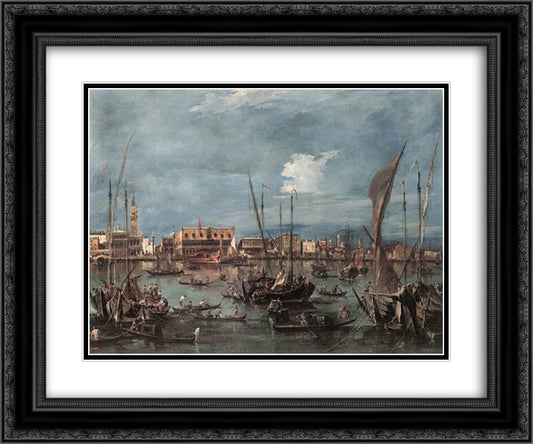 The Molo and the Riva degli Schiavoni from the Bacino di San Marco 24x20 Black Ornate Wood Framed Art Print Poster with Double Matting by Guardi, Francesco