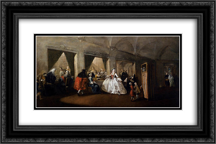 The Parlour of the San Zaccaria Convent 24x16 Black Ornate Wood Framed Art Print Poster with Double Matting by Guardi, Francesco