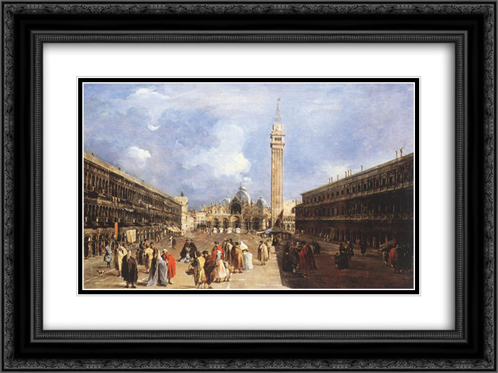 The Piazza San Marco towards the Basilica 24x18 Black Ornate Wood Framed Art Print Poster with Double Matting by Guardi, Francesco