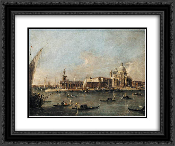 The Punta di Dogana 24x20 Black Ornate Wood Framed Art Print Poster with Double Matting by Guardi, Francesco