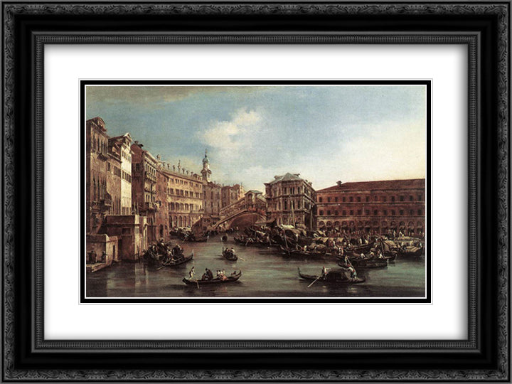 The Rialto Bridge with the Palazzo dei Camerlenghi 24x18 Black Ornate Wood Framed Art Print Poster with Double Matting by Guardi, Francesco