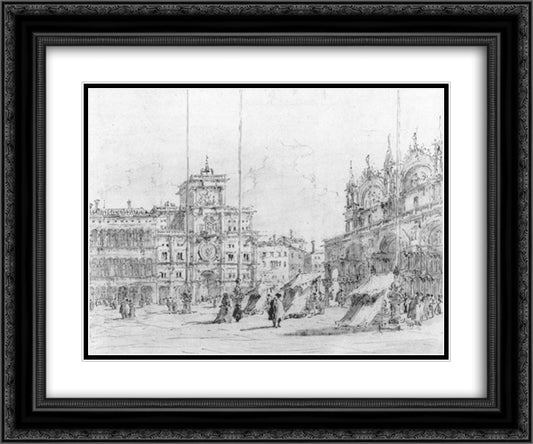 The Torre del Orologio 24x20 Black Ornate Wood Framed Art Print Poster with Double Matting by Guardi, Francesco