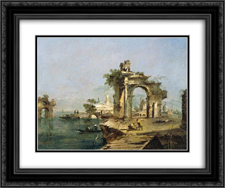 Venetian Capriccio 24x20 Black Ornate Wood Framed Art Print Poster with Double Matting by Guardi, Francesco