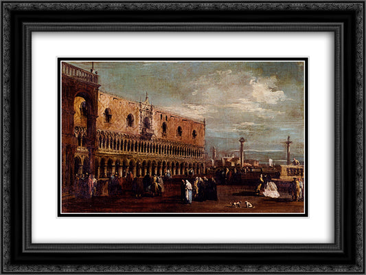 Venice, a View of the Piazzetta Looking South with the Palazzo Ducale 24x18 Black Ornate Wood Framed Art Print Poster with Double Matting by Guardi, Francesco