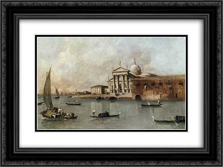 Venice A View of the Church of San Giorgio Maggiore Seen from the Giudecca 24x18 Black Ornate Wood Framed Art Print Poster with Double Matting by Guardi, Francesco