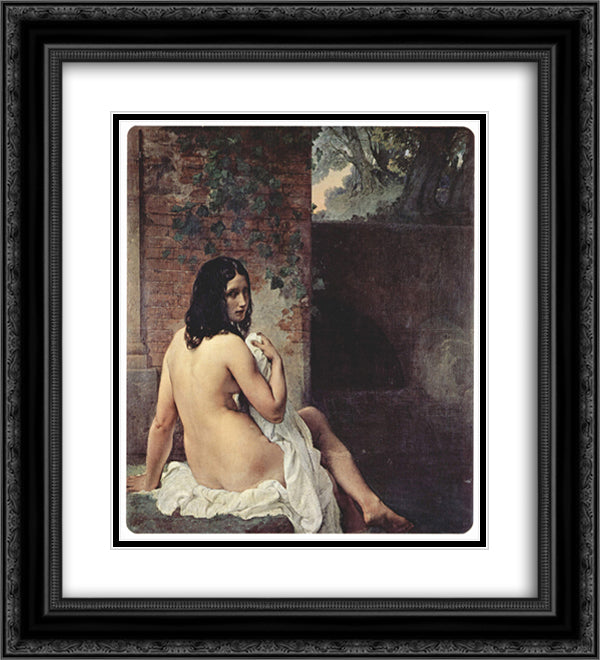 Back view of a bather 20x22 Black Ornate Wood Framed Art Print Poster with Double Matting by Hayez, Francesco