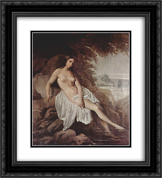 Badende 20x22 Black Ornate Wood Framed Art Print Poster with Double Matting by Hayez, Francesco