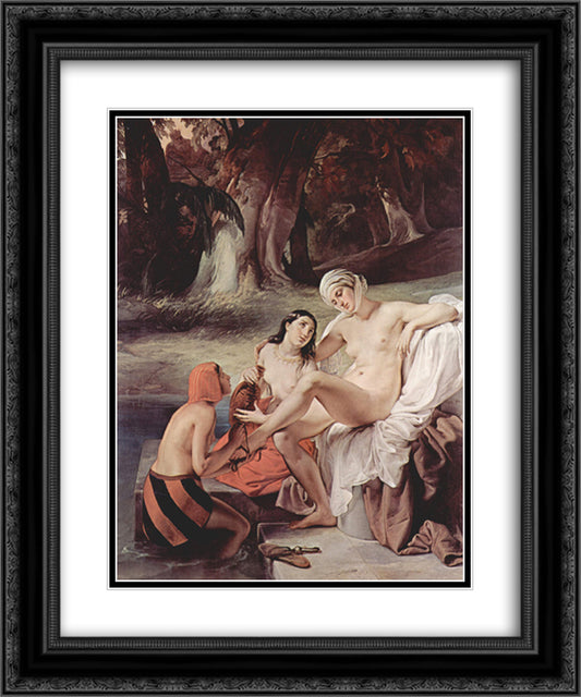 Bathing Bathsheba 20x24 Black Ornate Wood Framed Art Print Poster with Double Matting by Hayez, Francesco