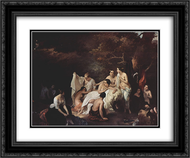 Bathing nymphs 24x20 Black Ornate Wood Framed Art Print Poster with Double Matting by Hayez, Francesco