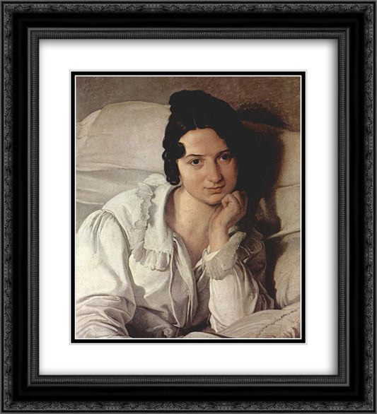 Carolina Zucchi (La Malata) 20x22 Black Ornate Wood Framed Art Print Poster with Double Matting by Hayez, Francesco