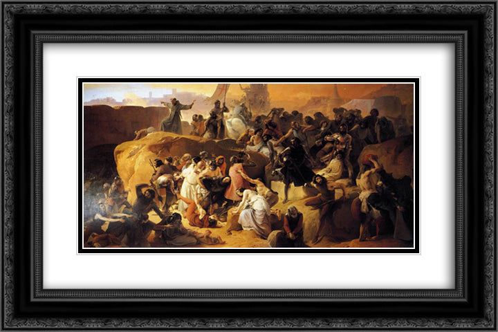 Crusaders Thirsting near Jerusalem 24x16 Black Ornate Wood Framed Art Print Poster with Double Matting by Hayez, Francesco