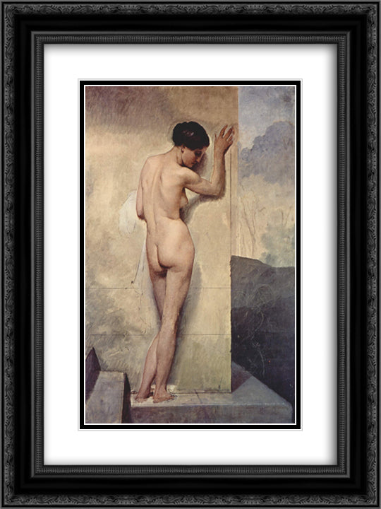 Female nude 18x24 Black Ornate Wood Framed Art Print Poster with Double Matting by Hayez, Francesco