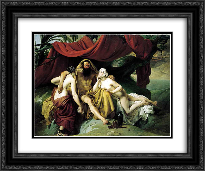 Lot and His Daughters 24x20 Black Ornate Wood Framed Art Print Poster with Double Matting by Hayez, Francesco