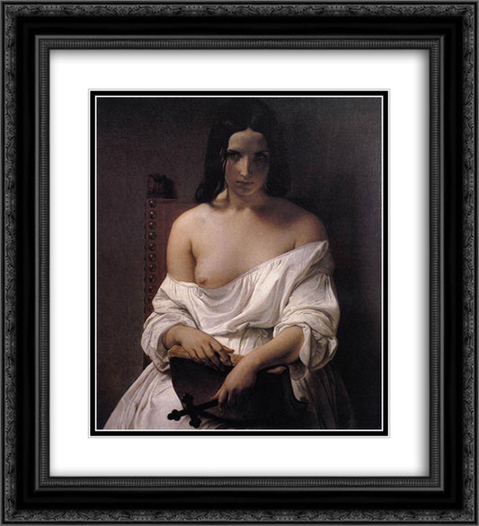 Meditation on the History of Italy 20x22 Black Ornate Wood Framed Art Print Poster with Double Matting by Hayez, Francesco