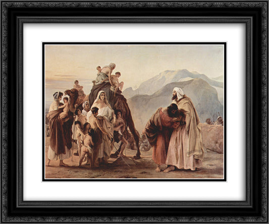 Meeting of Jacob and Esau 24x20 Black Ornate Wood Framed Art Print Poster with Double Matting by Hayez, Francesco