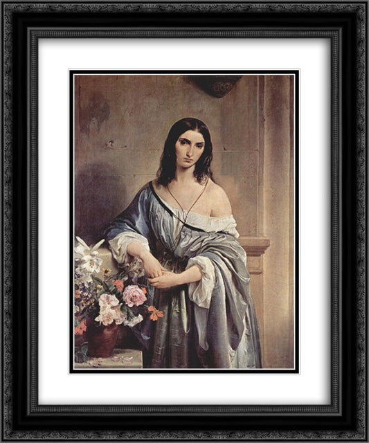 Melancholic Thoughts 20x24 Black Ornate Wood Framed Art Print Poster with Double Matting by Hayez, Francesco