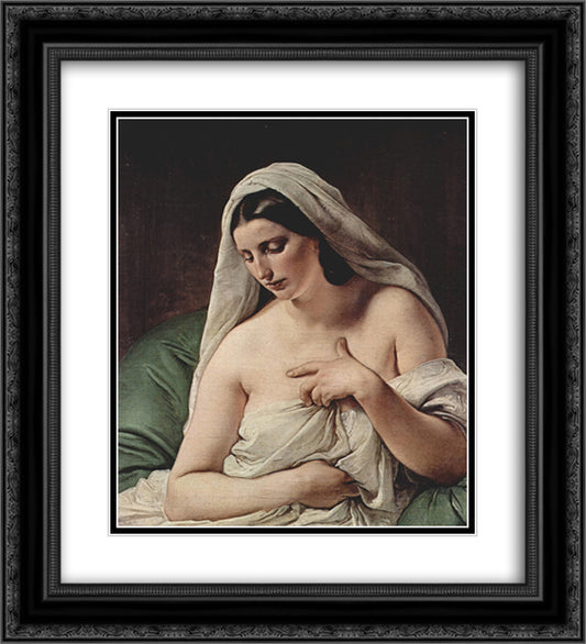 Odalisque 20x22 Black Ornate Wood Framed Art Print Poster with Double Matting by Hayez, Francesco