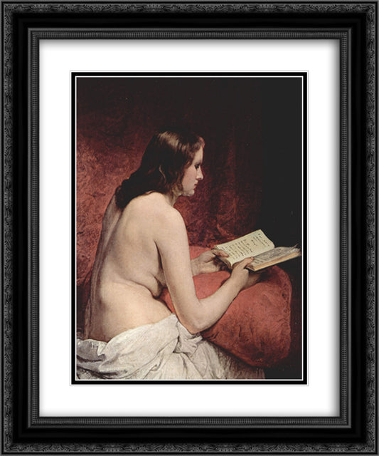 Odalisque with Book 20x24 Black Ornate Wood Framed Art Print Poster with Double Matting by Hayez, Francesco